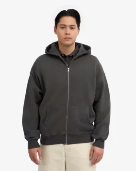 Sweat à capuche oversize zippé en coton bio – Gris lave