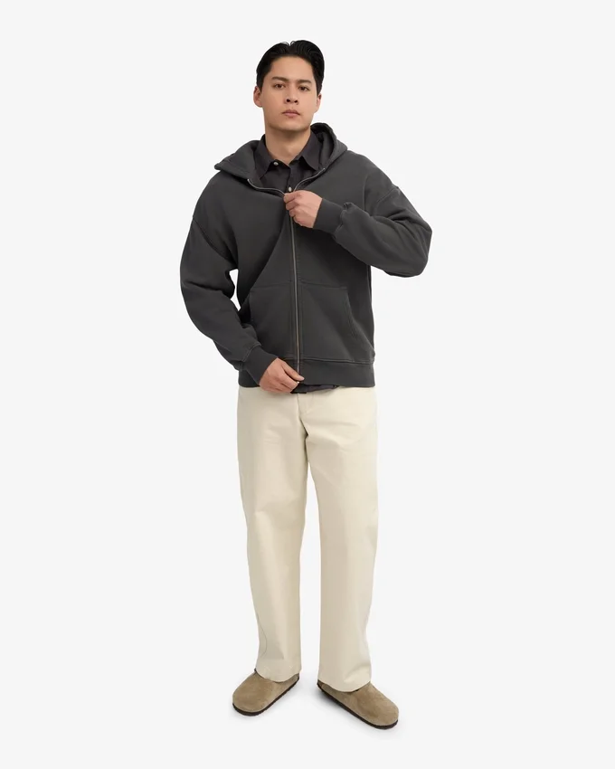 Sweat à capuche oversize zippé en coton bio - Gris lave
