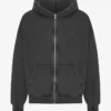 Sweat à capuche oversize zippé en coton bio - Noir délavé