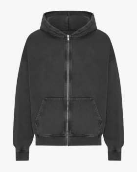 Sweat à capuche oversize zippé en coton bio - Noir délavé