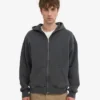 Sweat à capuche oversize zippé en coton bio - Noir délavé