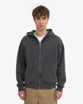 Sweat à capuche oversize zippé en coton bio – Noir délavé