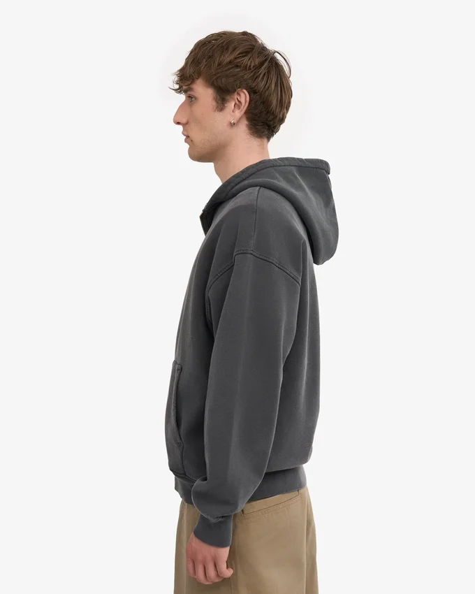 Sweat à capuche oversize zippé en coton bio - Noir délavé