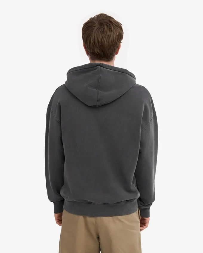 Sweat à capuche oversize zippé en coton bio - Noir délavé