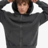 Sweat à capuche oversize zippé en coton bio - Noir délavé