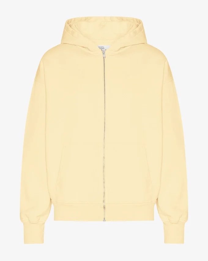 Sweat à capuche zippé oversize en coton bio - Jaune pâle