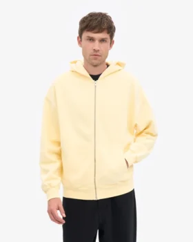 Sweat à capuche zippé oversize en coton bio – Jaune pâle