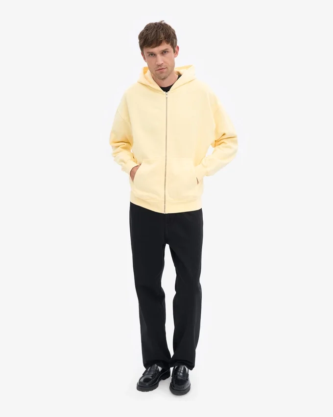 Sweat à capuche zippé oversize en coton bio - Jaune pâle