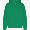 Sweat à capuche zippé oversize en coton bio - Vert Kelly