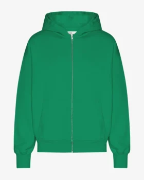 Sweat à capuche zippé oversize en coton bio - Vert Kelly