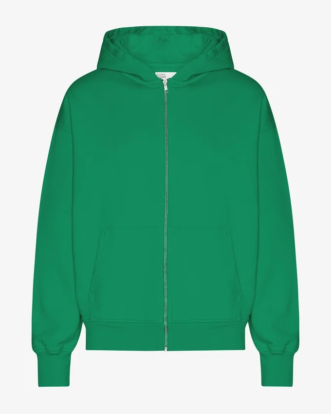 Sweat à capuche zippé oversize en coton bio - Vert Kelly