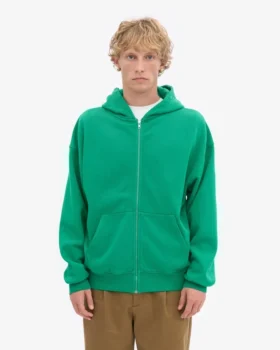 Sweat à capuche zippé oversize en coton bio – Vert Kelly