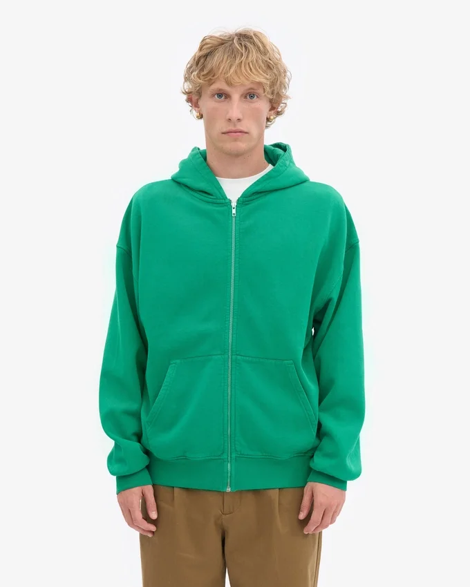 Sweat à capuche zippé oversize en coton bio - Vert Kelly