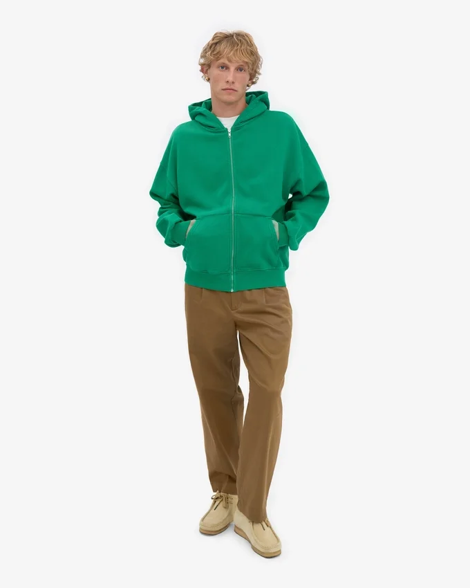 Sweat à capuche zippé oversize en coton bio - Vert Kelly