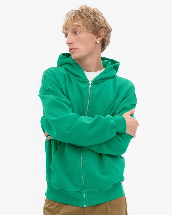 Sweat à capuche zippé oversize en coton bio - Vert Kelly