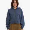 Sweat court à capuche zippé en coton bio - Bleu pétrole