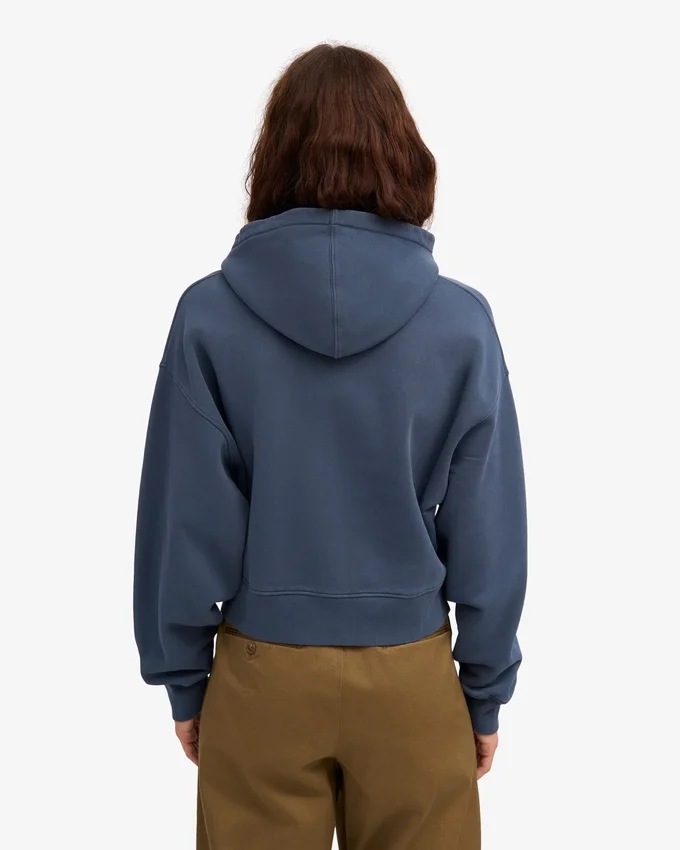 Sweat court à capuche zippé en coton bio - Bleu pétrole
