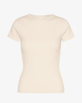T-shirt bio à côtes - Blanc ivoire