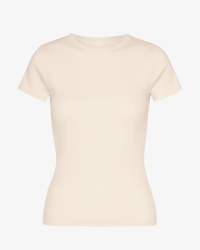 T-shirt bio à côtes - Blanc ivoire