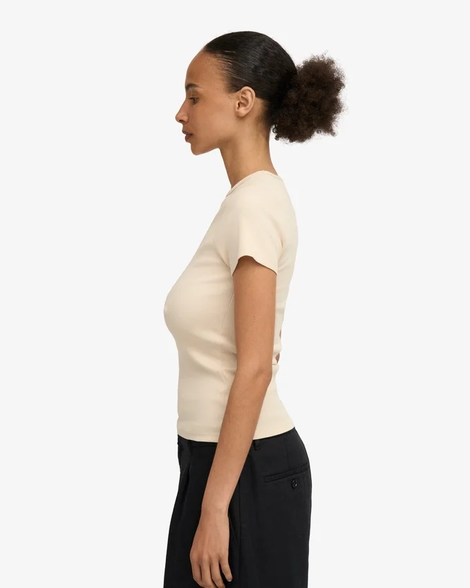 T-shirt bio à côtes - Blanc ivoire