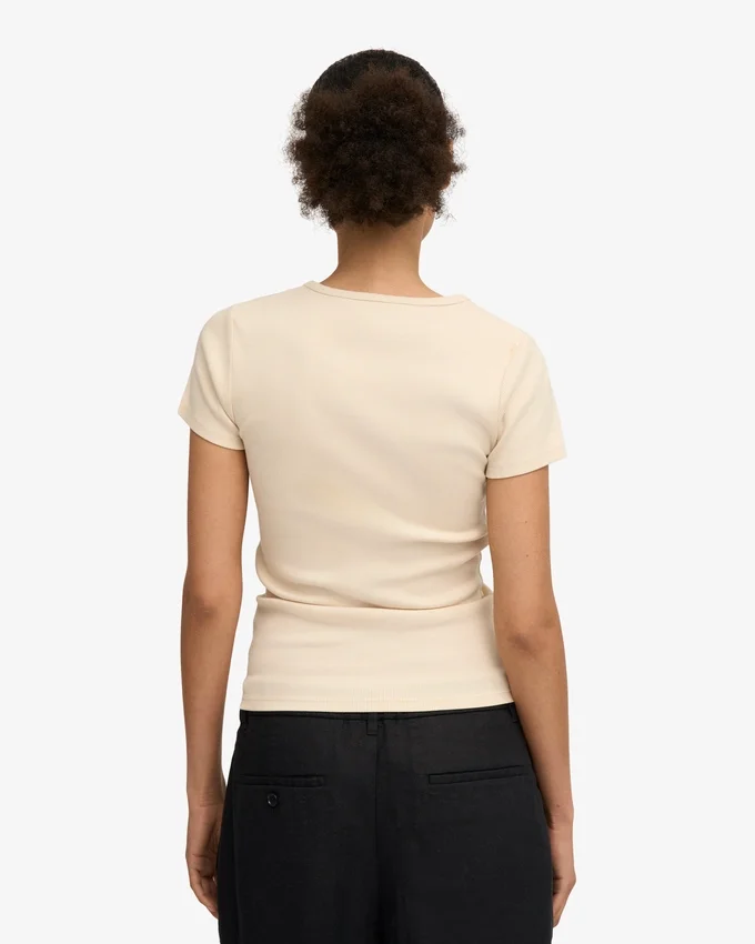 T-shirt bio à côtes - Blanc ivoire