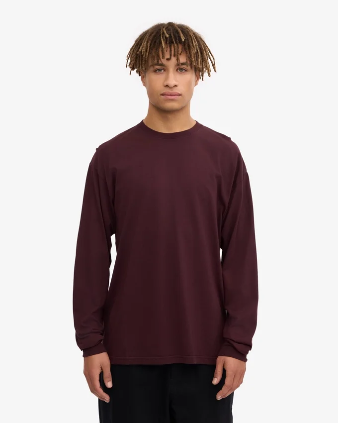 T-shirt bio à manches longues oversize - Rouge sang de bœuf