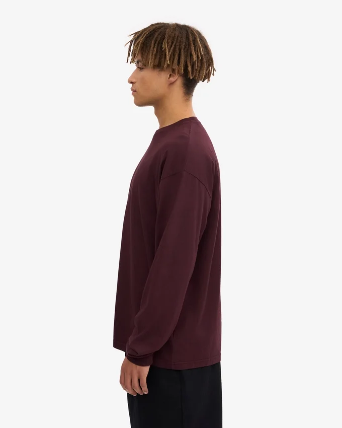 T-shirt bio à manches longues oversize - Rouge sang de bœuf