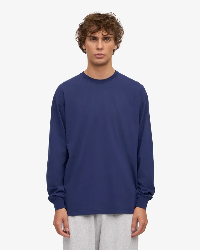 T-shirt bio oversize à manches longues - Bleu marine