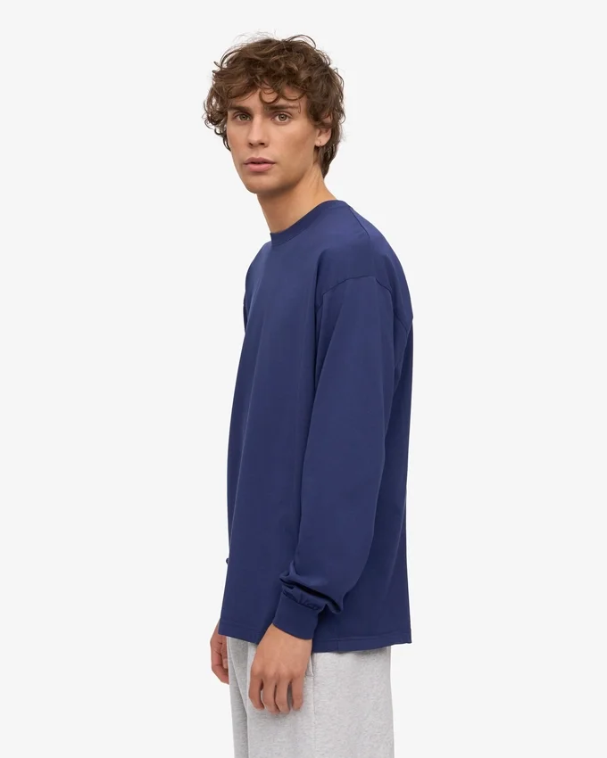 T-shirt bio oversize à manches longues - Bleu marine