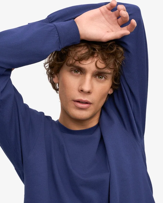 T-shirt bio oversize à manches longues - Bleu marine