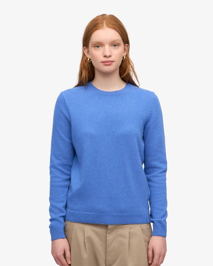 T-shirt à col rond en laine mérinos légère pour femme - Bleu Pacifique
