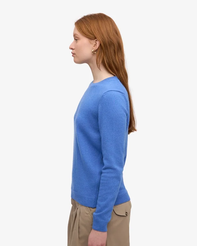 T-shirt à col rond en laine mérinos légère pour femme - Bleu Pacifique