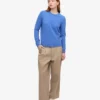 T-shirt à col rond en laine mérinos légère pour femme - Bleu Pacifique