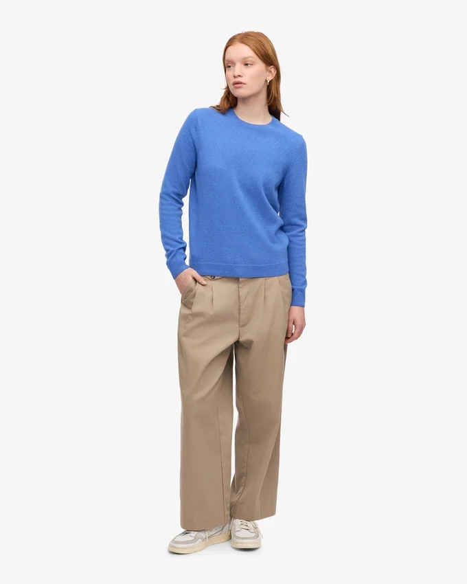 T-shirt à col rond en laine mérinos légère pour femme - Bleu Pacifique