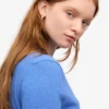 T-shirt à col rond en laine mérinos légère pour femme - Bleu Pacifique