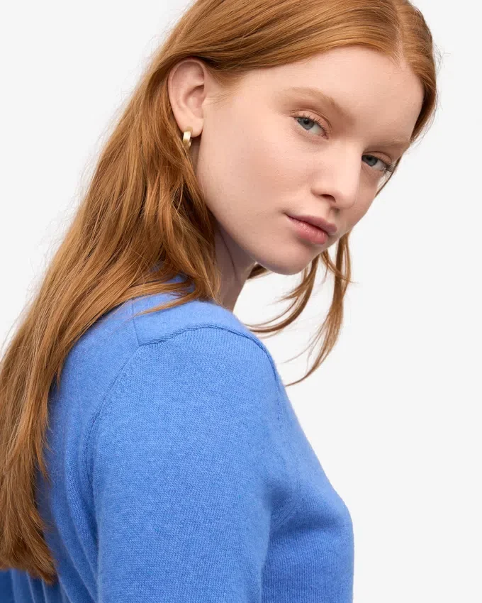 T-shirt à col rond en laine mérinos légère pour femme - Bleu Pacifique
