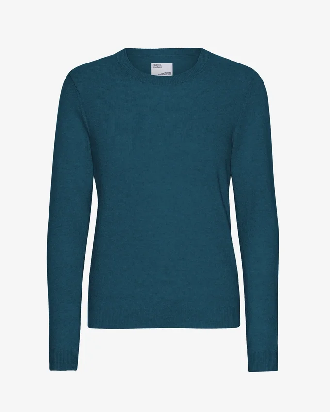 T-shirt à col rond en laine mérinos légère pour femme - Vert océan
