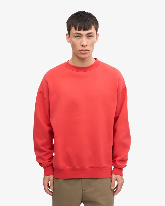 T-shirt à col rond oversize bio - Rouge mandarine