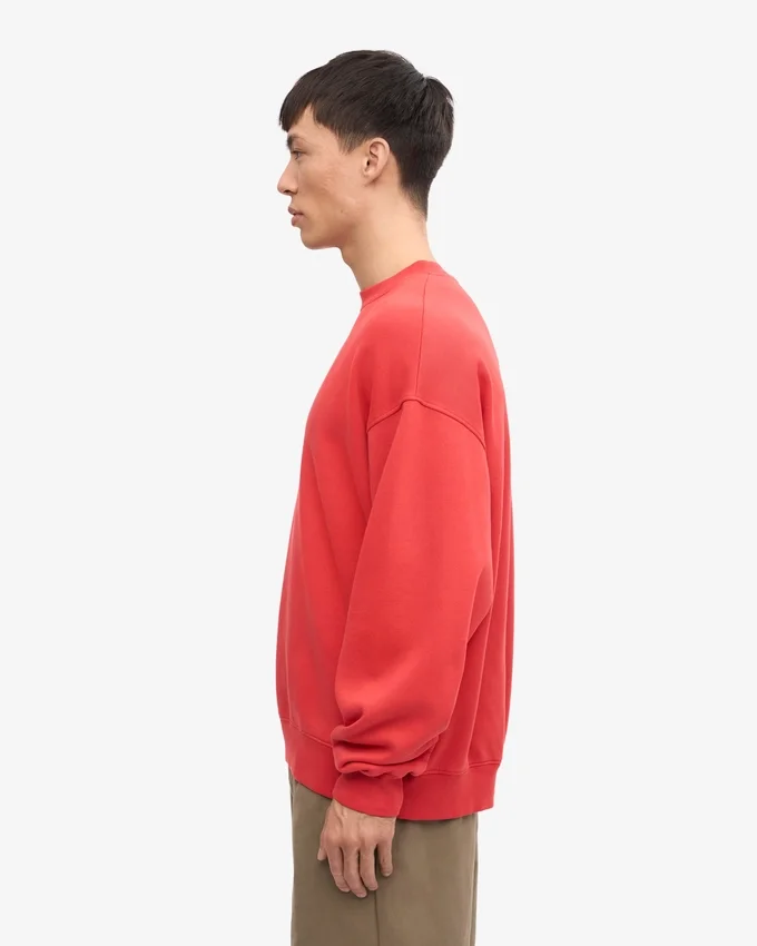 T-shirt à col rond oversize bio - Rouge mandarine