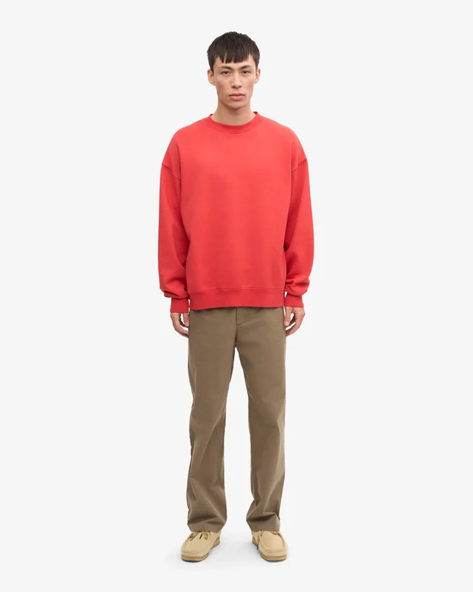 T-shirt à col rond oversize bio - Rouge mandarine