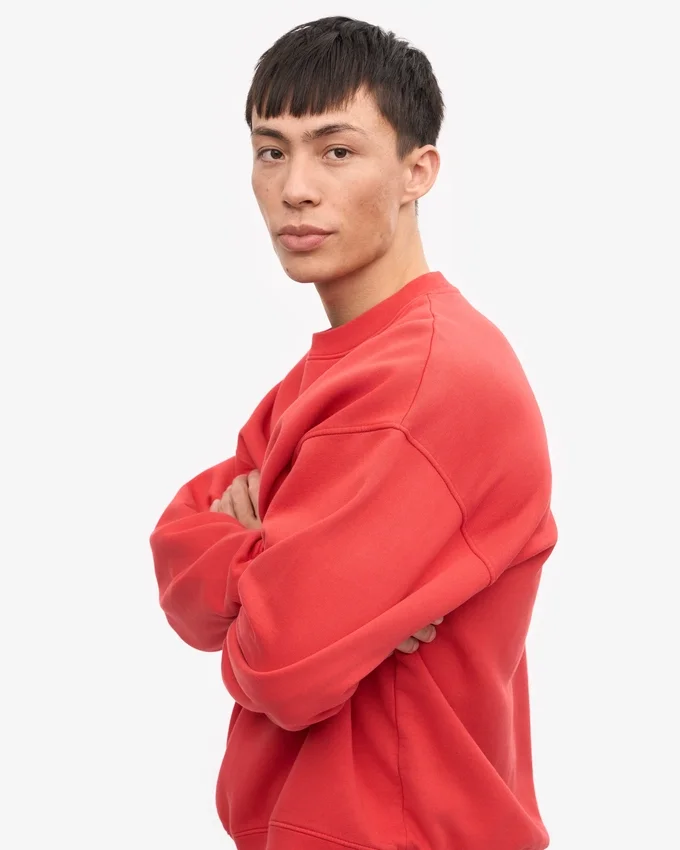 T-shirt à col rond oversize bio - Rouge mandarine
