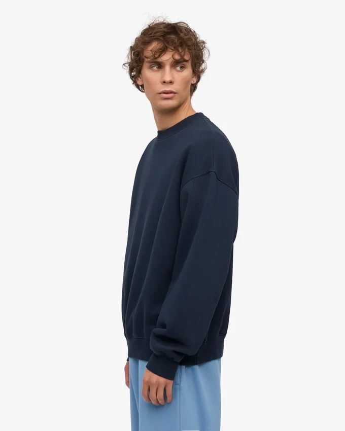 T-shirt à col rond oversize en coton bio - Bleu marine
