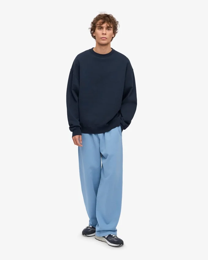 T-shirt à col rond oversize en coton bio - Bleu marine
