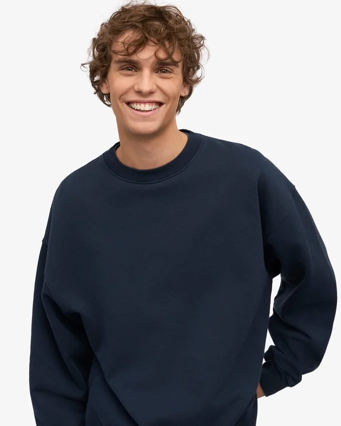 T-shirt à col rond oversize en coton bio - Bleu marine