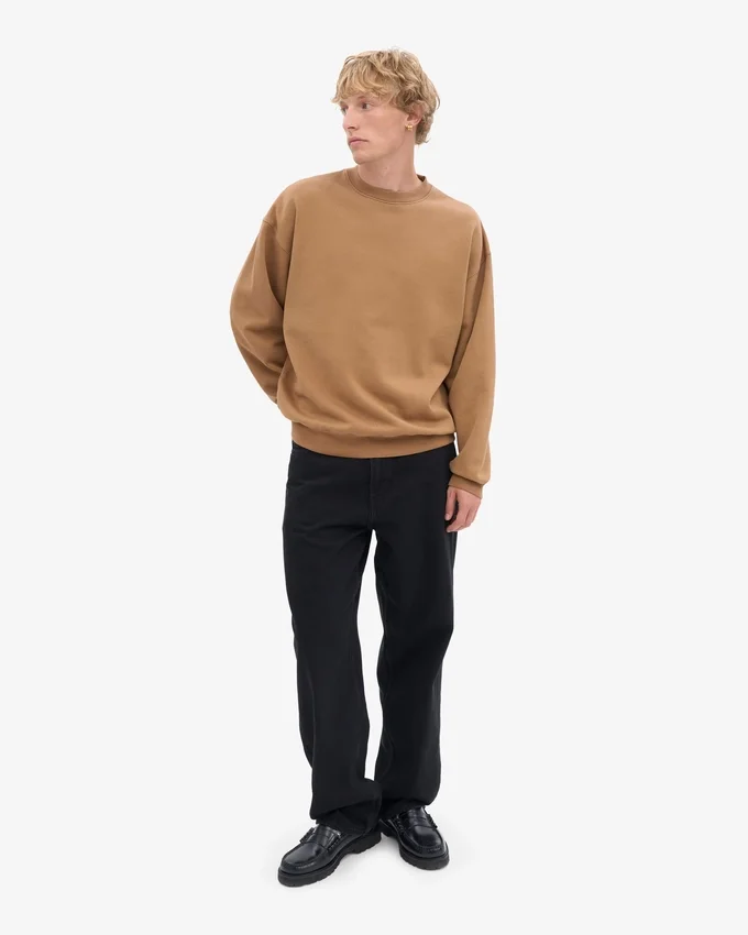 T-shirt à col rond oversize en coton bio - Camel Sahara