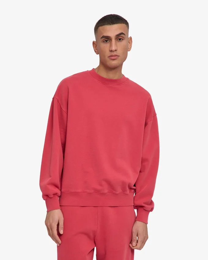 T-shirt à col rond oversize en coton bio - Rouge délavé
