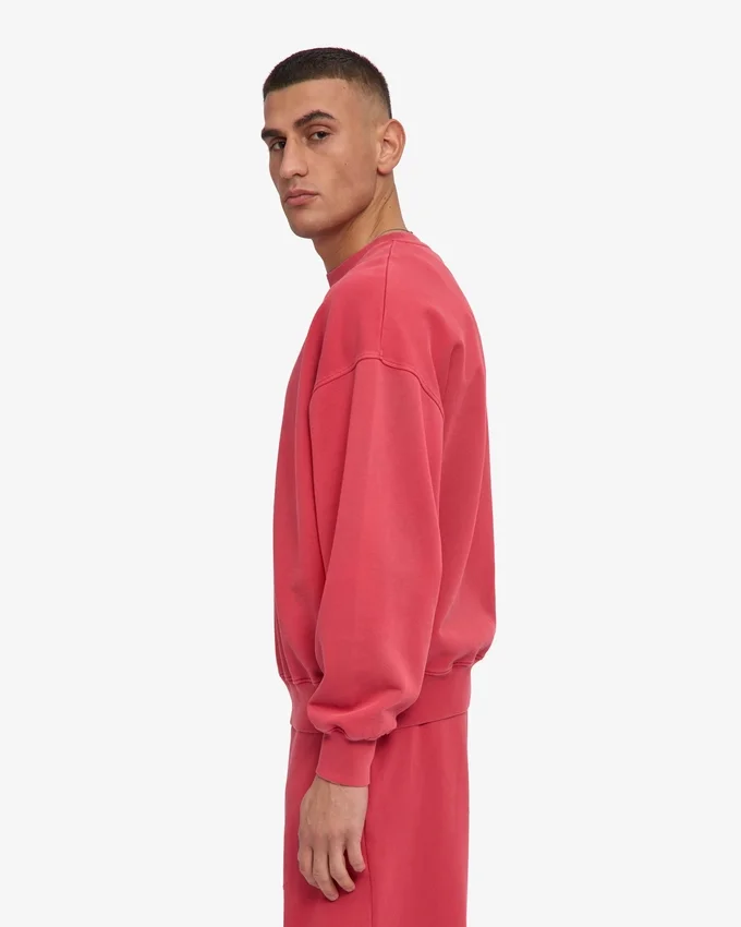 T-shirt à col rond oversize en coton bio - Rouge délavé