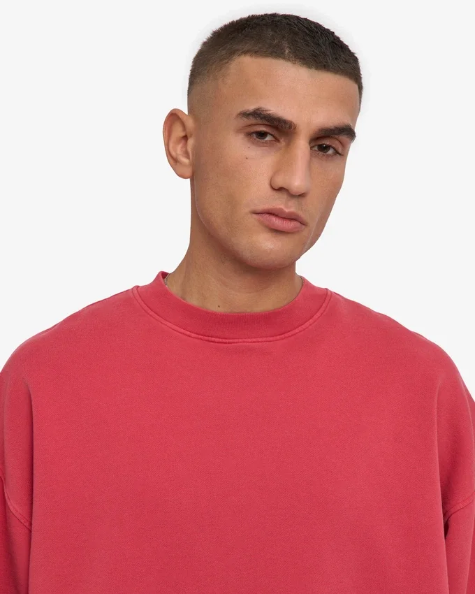 T-shirt à col rond oversize en coton bio - Rouge délavé