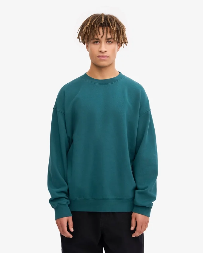 T-shirt à col rond oversize en coton bio - Vert océan