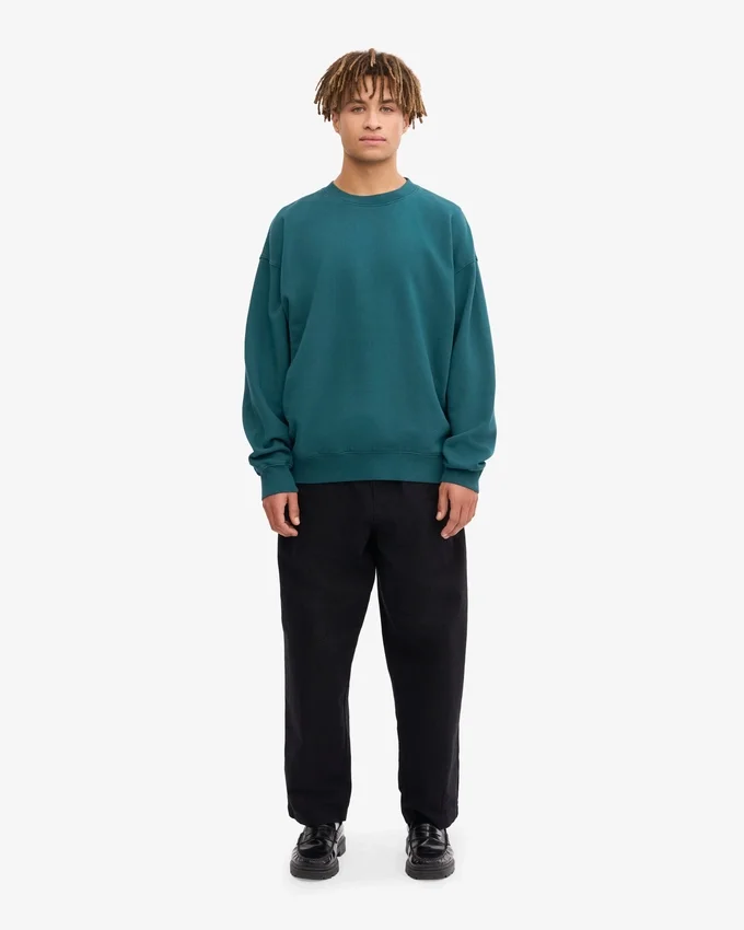 T-shirt à col rond oversize en coton bio - Vert océan